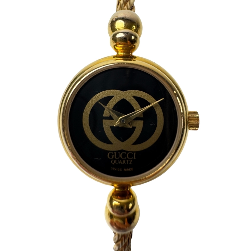 Gucci GUCCI Bangle Watch 2047L Quartz Gold Black Dial Battery Replaced Women's